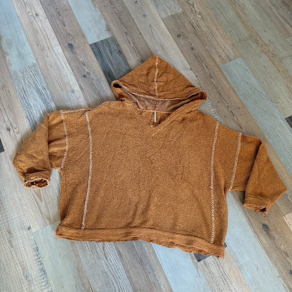 Free People ! Rag Sweater hoodie, frayed edging. RARE.